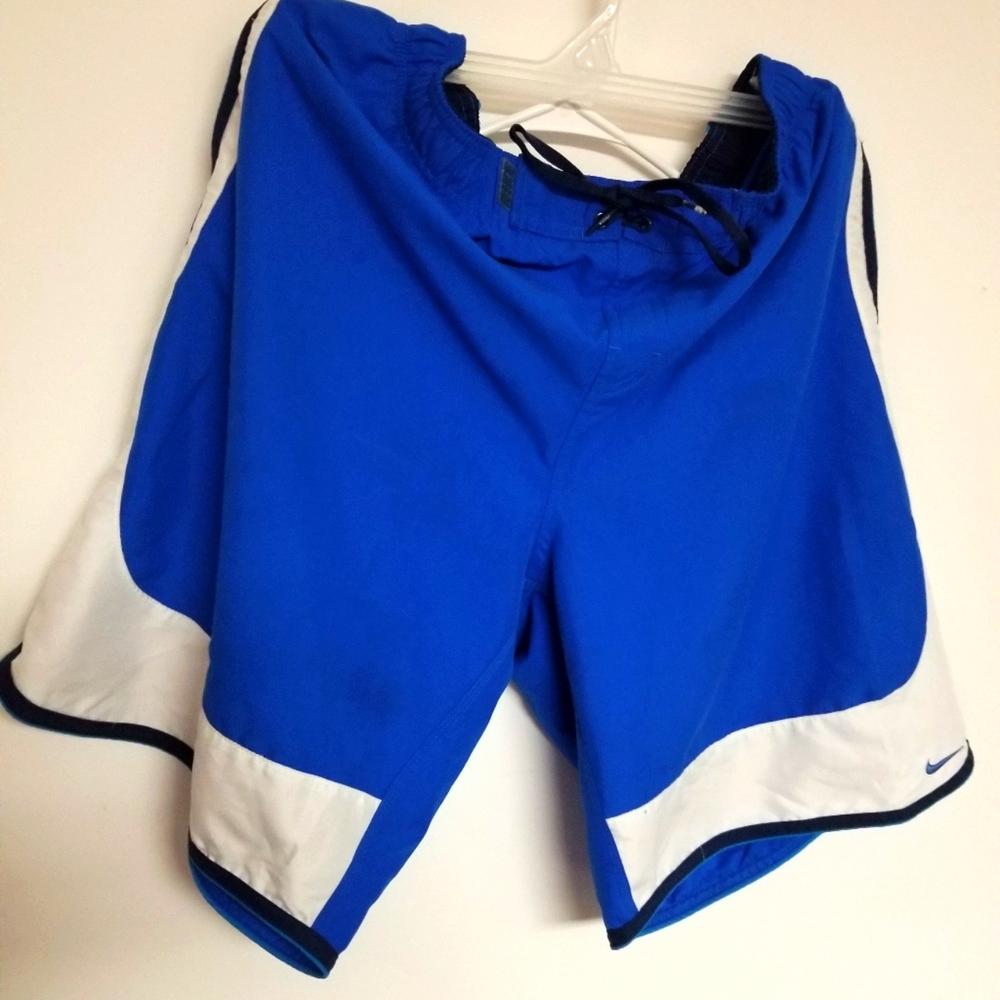 Nike Blue/White Y2K VTG Nylon Swim Trunks Shorts Size XL Great Condition